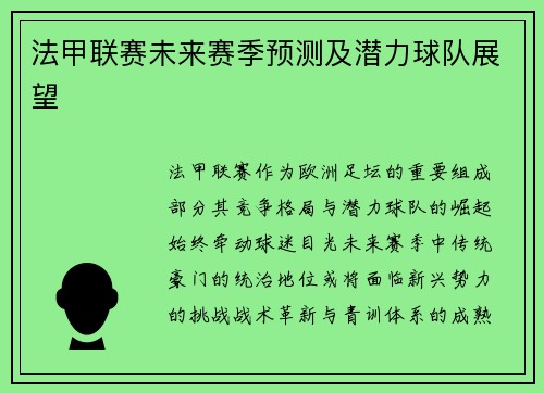 法甲联赛未来赛季预测及潜力球队展望